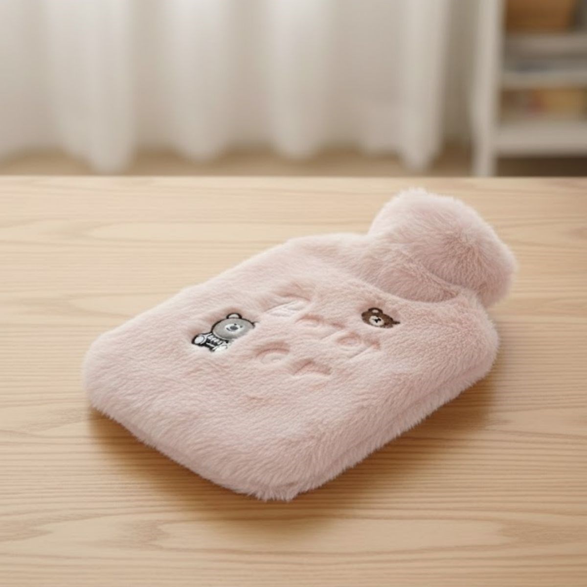 Işıklı Ayıcıklı Figürlü Pembe Peluş Sıcak Su Torbası 1 Lt – Yumuşak Kılıf, Uzun Süre Sıcak Tutan Termal Su Torbası