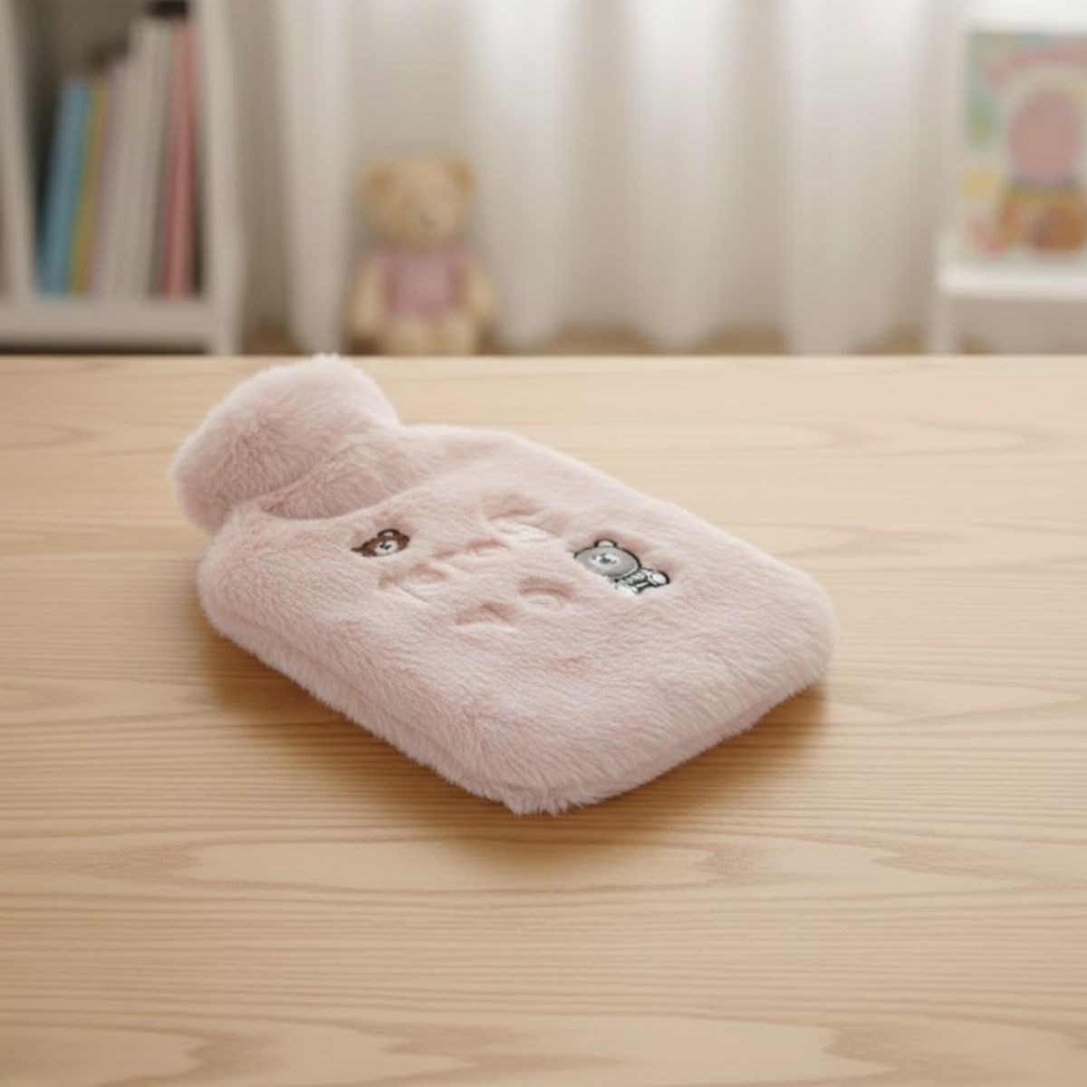 Işıklı Ayıcıklı Figürlü Pembe Peluş Sıcak Su Torbası 1 Lt – Yumuşak Kılıf, Uzun Süre Sıcak Tutan Termal Su Torbası