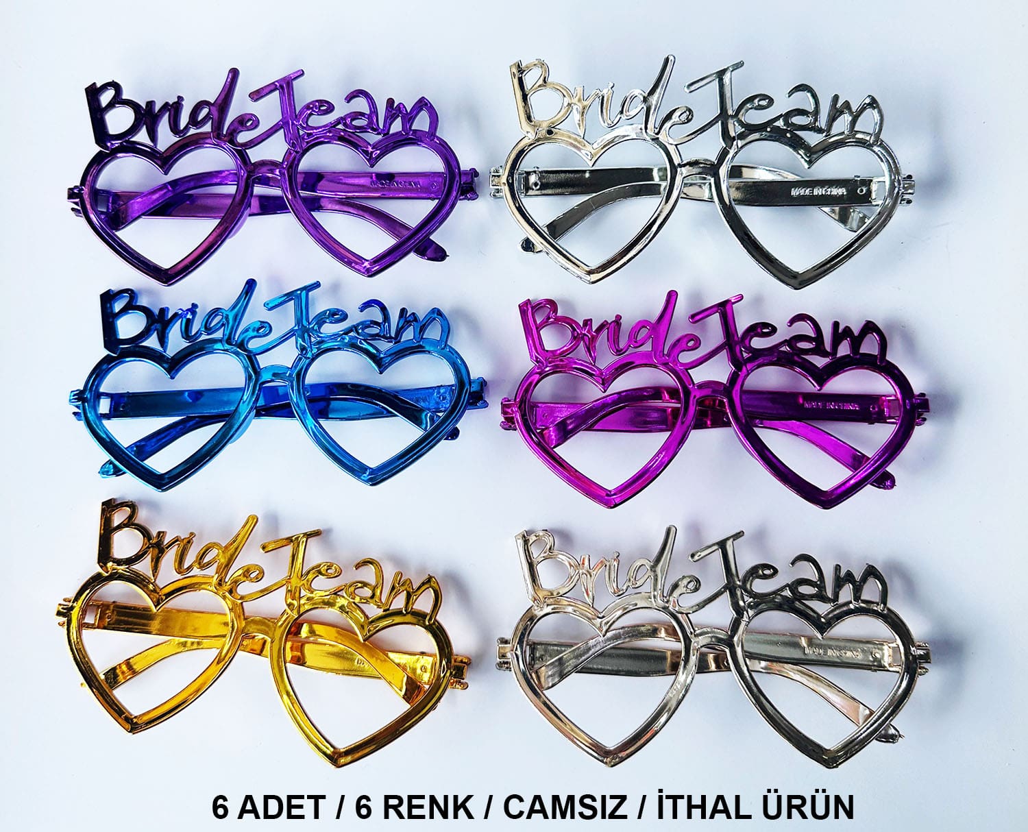 Kalpli Bride Team Gözlük Seti 6 Renk - Kına &amp;amp; Düğün Partileri İçin