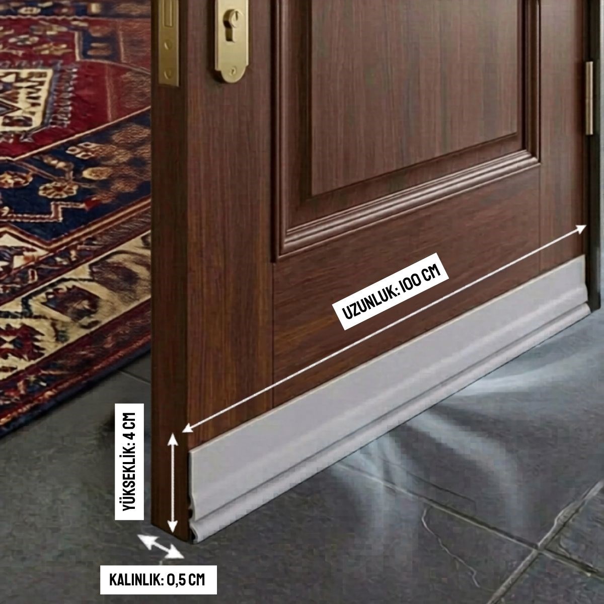 Kapı Altı Rüzgar Önleyici Bant – Yapışkanlı Kesilebilir Toz, Ses ve Hava Kesici İzolasyon Şeridi (100 cm)