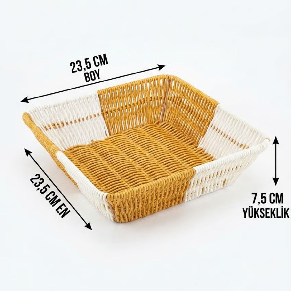 Kare Çift Renkli Plastik Rattan Ekmek ve Meyve Sepeti - Çok Amaçlı Banyo ve Mutfak Düzenleyici - Yıkanabilir Tezgâh Üstü Organizer