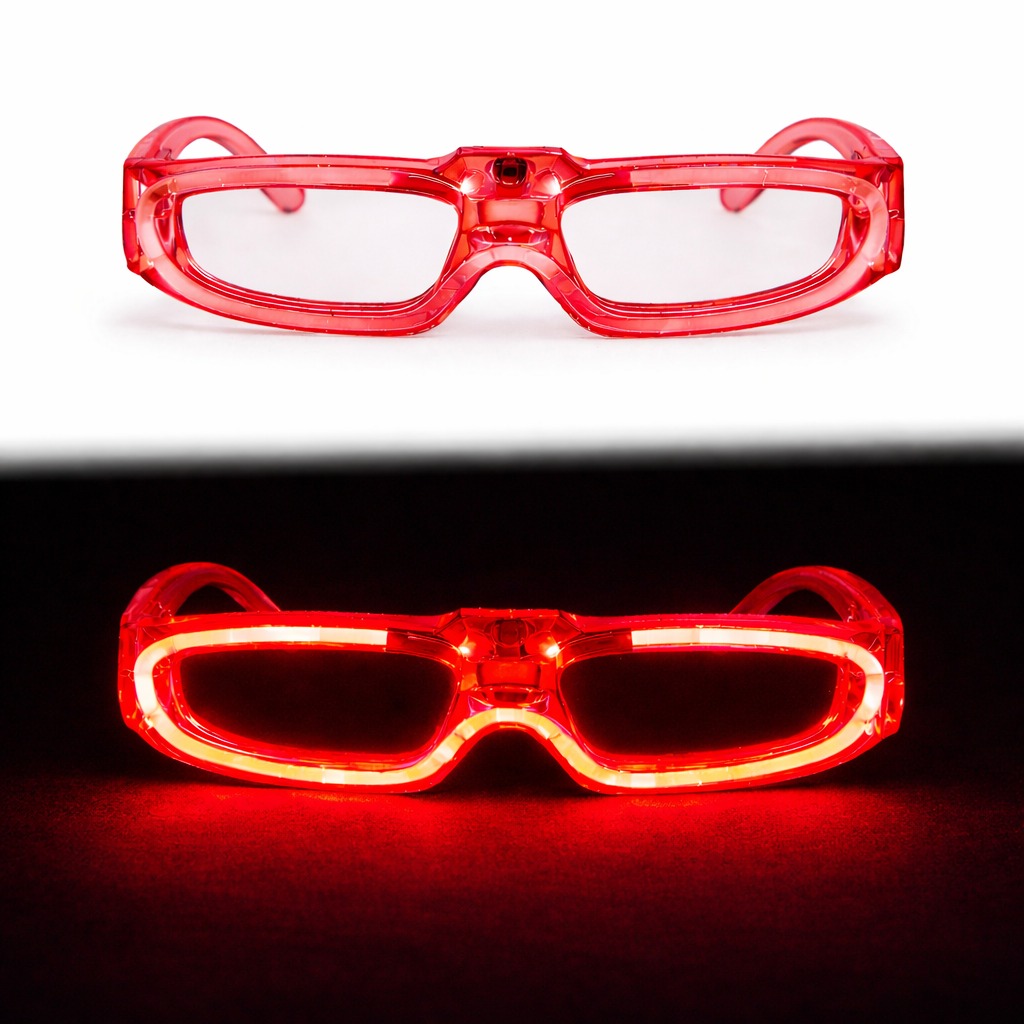 Kırmızı LED Işıklı Parti Gözlüğü 3 Modlu – Glow  - Gece Eğlence Gözlüğü