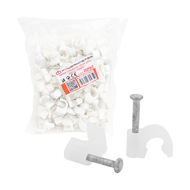 KROŞE 2 NUMARA ÇELİK ÇİVİLİ 6 MM (DATA - ANTEN KABLOLARI İÇİN) 100LÜ POŞET (81)