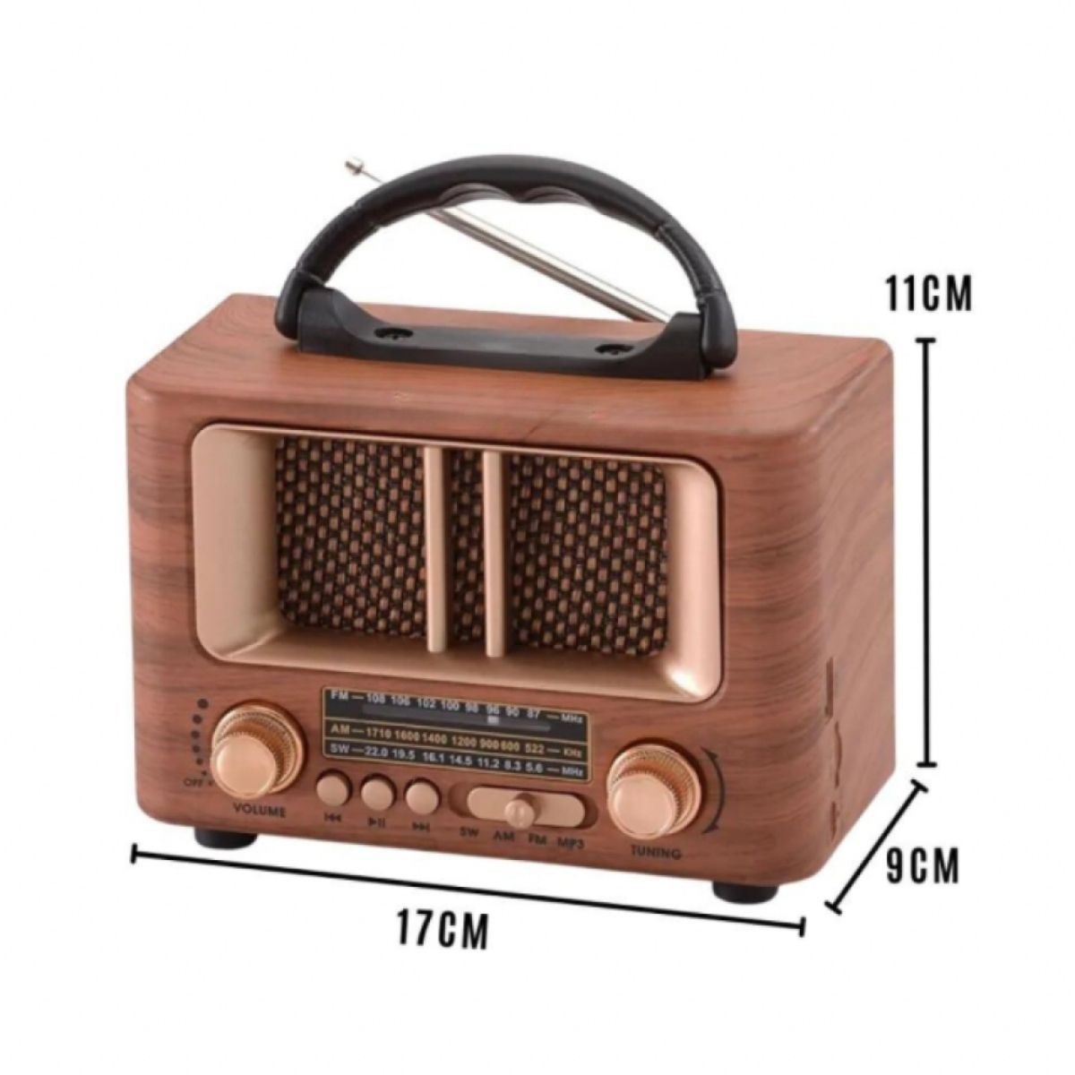 Küçük Mini Boy Retro Ahşap Tasarım Bluetooth Hoparlörlü Radyo – FM/AM Destekli, Şarjlı ve Taşınabilir Radyo NS-8108