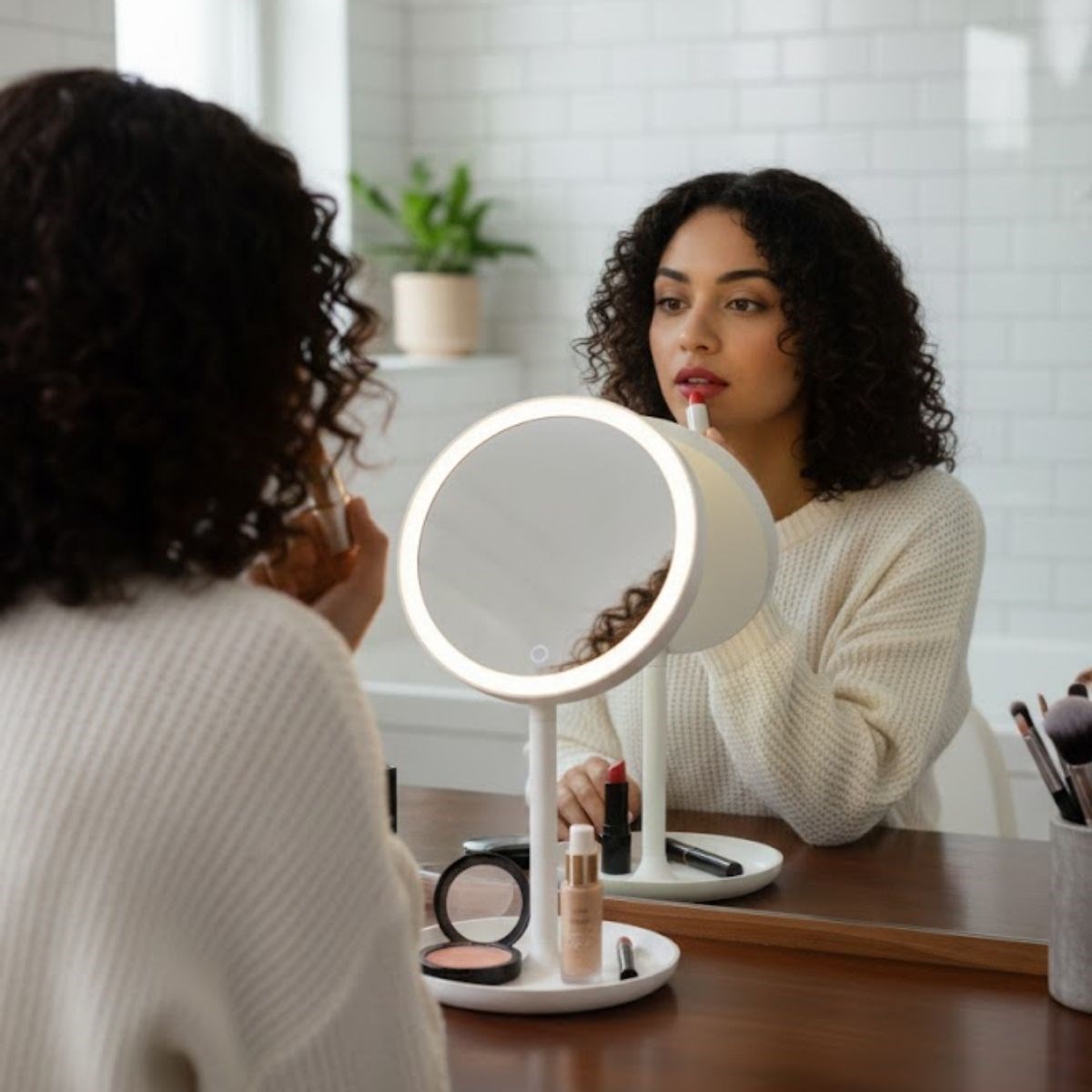 LED Işıklı Yuvarlak Makyaj Aynası – Dokunmatik Ayarlanabilir Işık Tonlu, 360 Derece Döner Masaüstü Profesyonel Makyaj ve Cilt Bakım Aynası