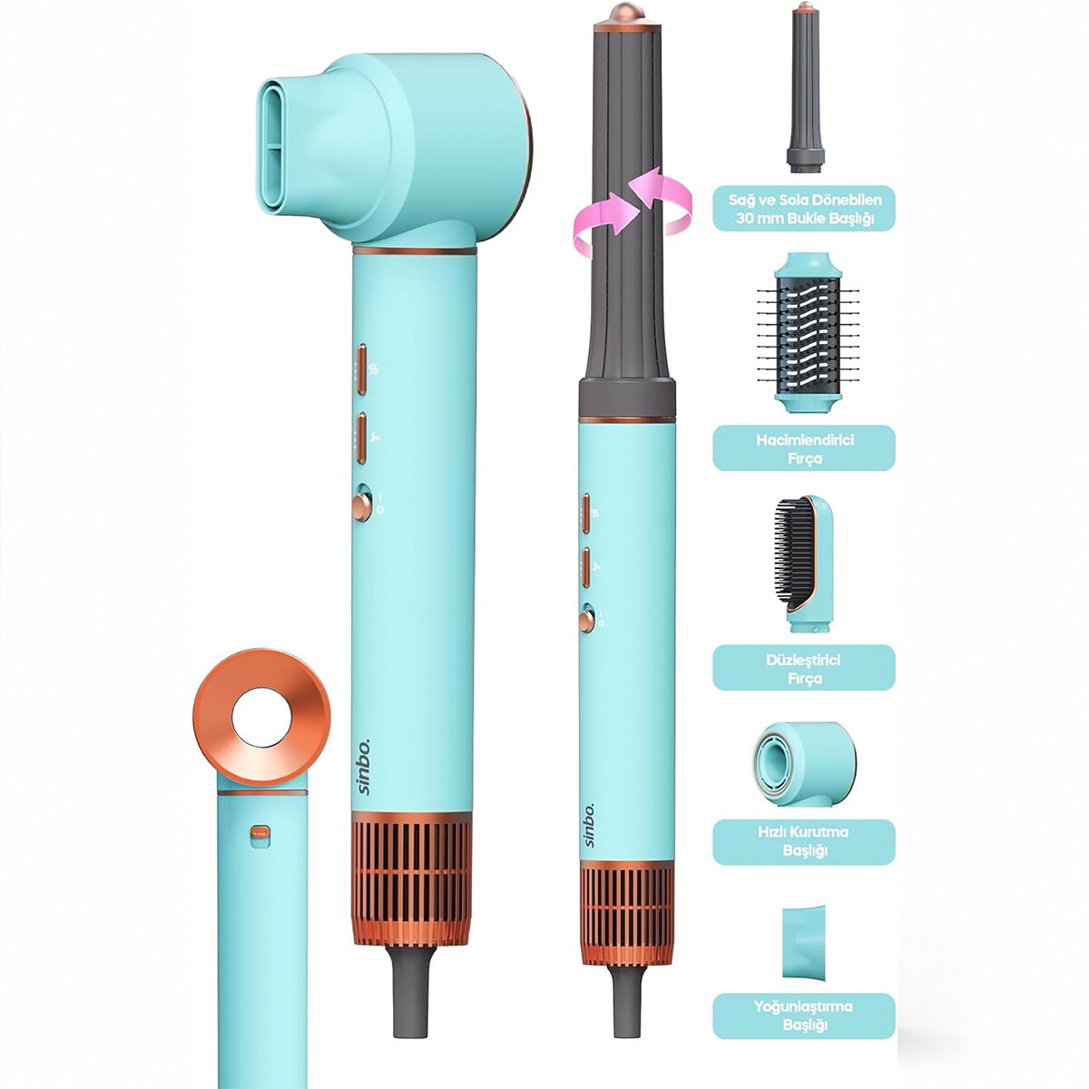 MAVİ AİR BRUSH 5İN1=BUKLE-HACİMLE-DÜZLEŞTİR-2-FIRÇA SAÇ KURUTMA - ŞEKİL MAKİNESİ 1300W 3-KDM.HIZ SICAKLIK SHD-1729