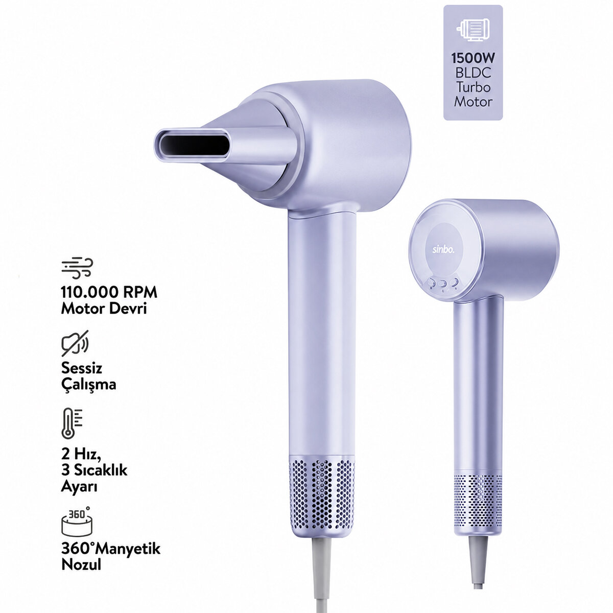 MAVİ BLDC TURBO MOTOR SAÇ KURUTMA - ŞEKİL MAKİNESİ 1500W 3-KDM.HIZ 4-KDM.ISIAYAR=SICAK-ILIK-HAFİF-SOĞUK SHD-1739