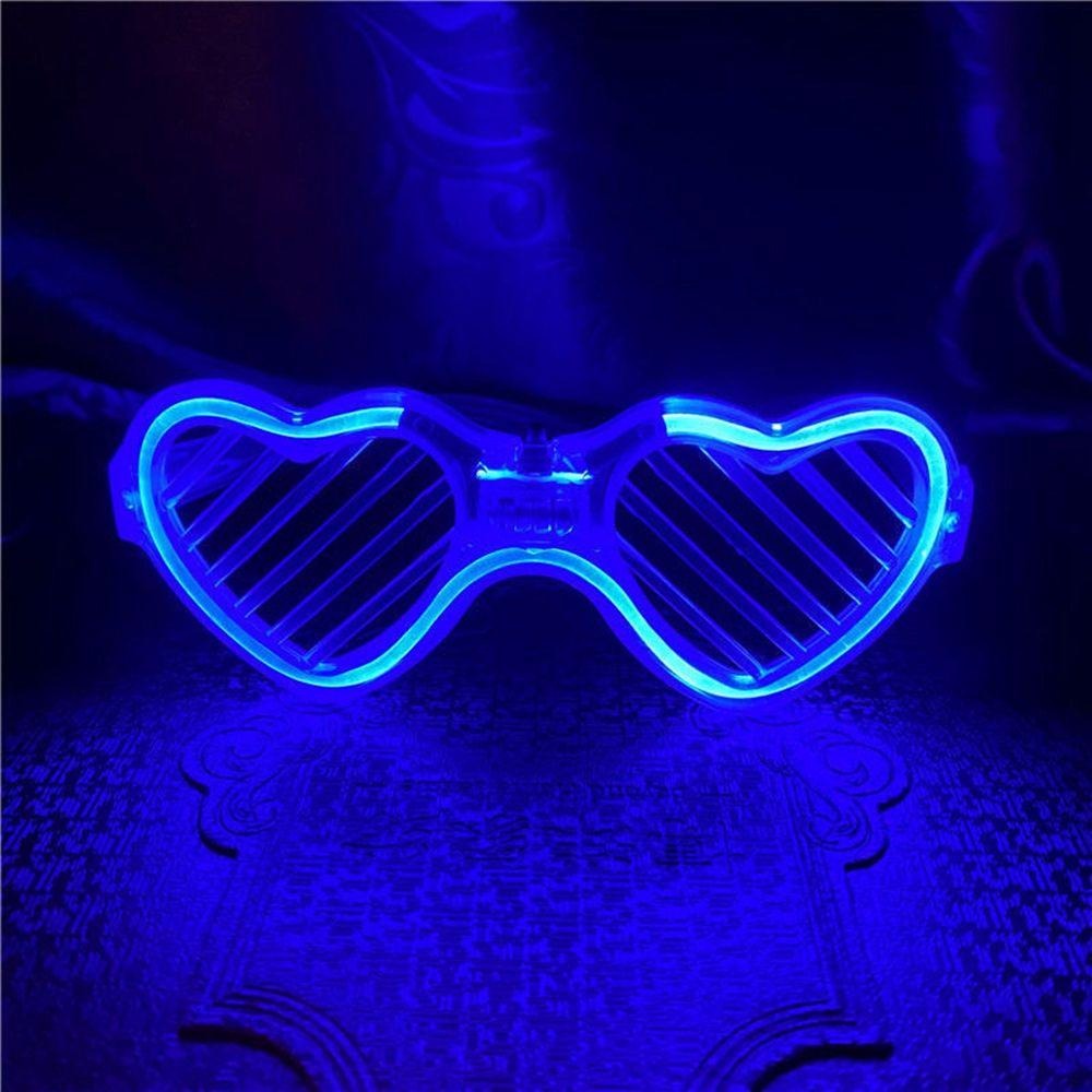 Mavi LED Işıklı Kalp Gözlük – 3 Modlu Parti - Glow Gözlüğü