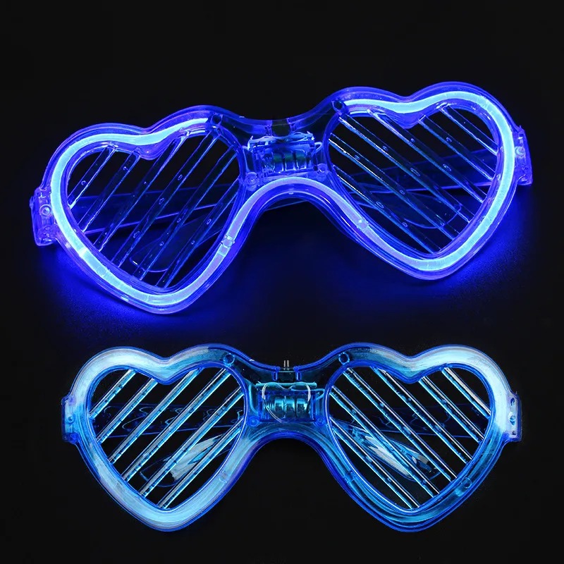 Mavi LED Işıklı Kalp Gözlük – 3 Modlu Parti - Glow Gözlüğü