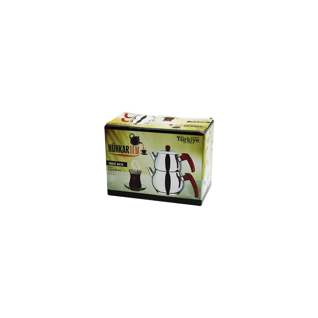 MİDİ BOY KÜRE ÇELİK ÇAYDANLIK SETİ RENKLİ BAKALİT KULP ÜST DEMLİK: 0.5LT - ALT SULUK: 0.75LT KENDİNDEN SÜZGEÇLİ