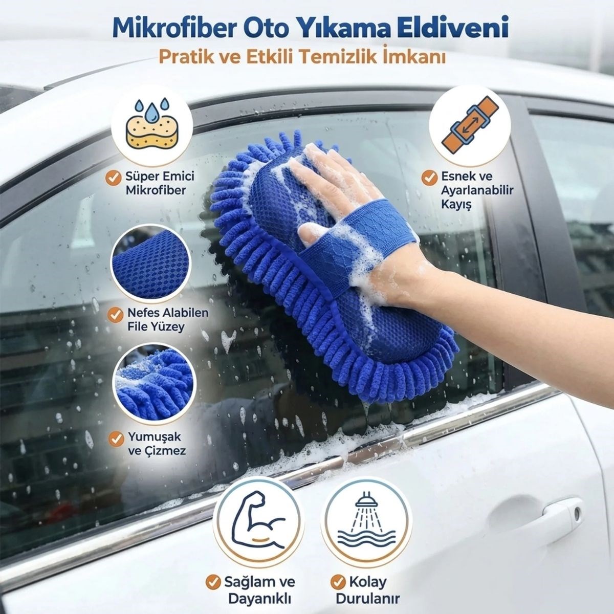 Mikrofiber Oto Yıkama Eldiveni – Kalın Süngerli Araç Temizleme Bezi, Araba Yıkama Eldiveni