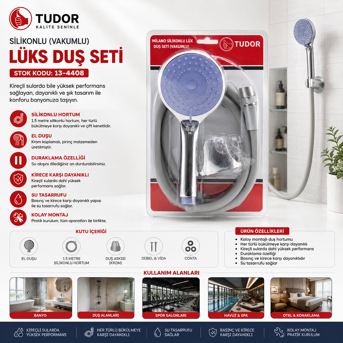 MİLANO VAKUMLU - SİLİKON LÜKS DUŞ SETİ DUŞ BAŞLIK=MİX SİLİKON HORTUM=1.5MT MAFSAL=3 KADEME