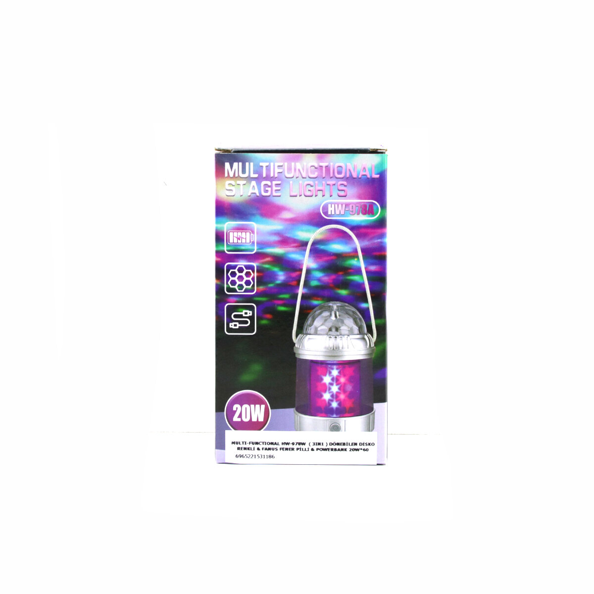 MULTI-FUNCTIONAL 3IN1 DÖNEBİLEN DİSKO RENKLİ - FANUS FENER PİLLİ - POWERBANK 20W HW-978W