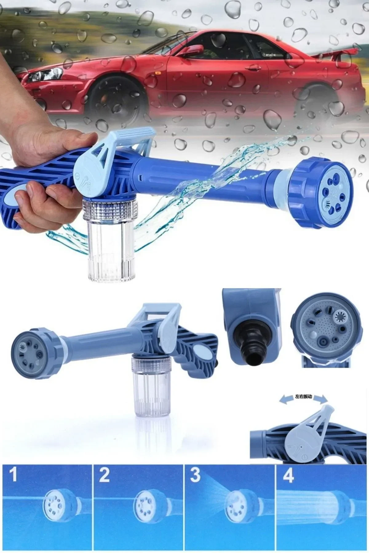 Otomobil Yıkama Sulama Fonksiyonlu Su Püskürtme Tabancası Deterjanlı Akıllı Tayzikli Basınçlı Bahçe