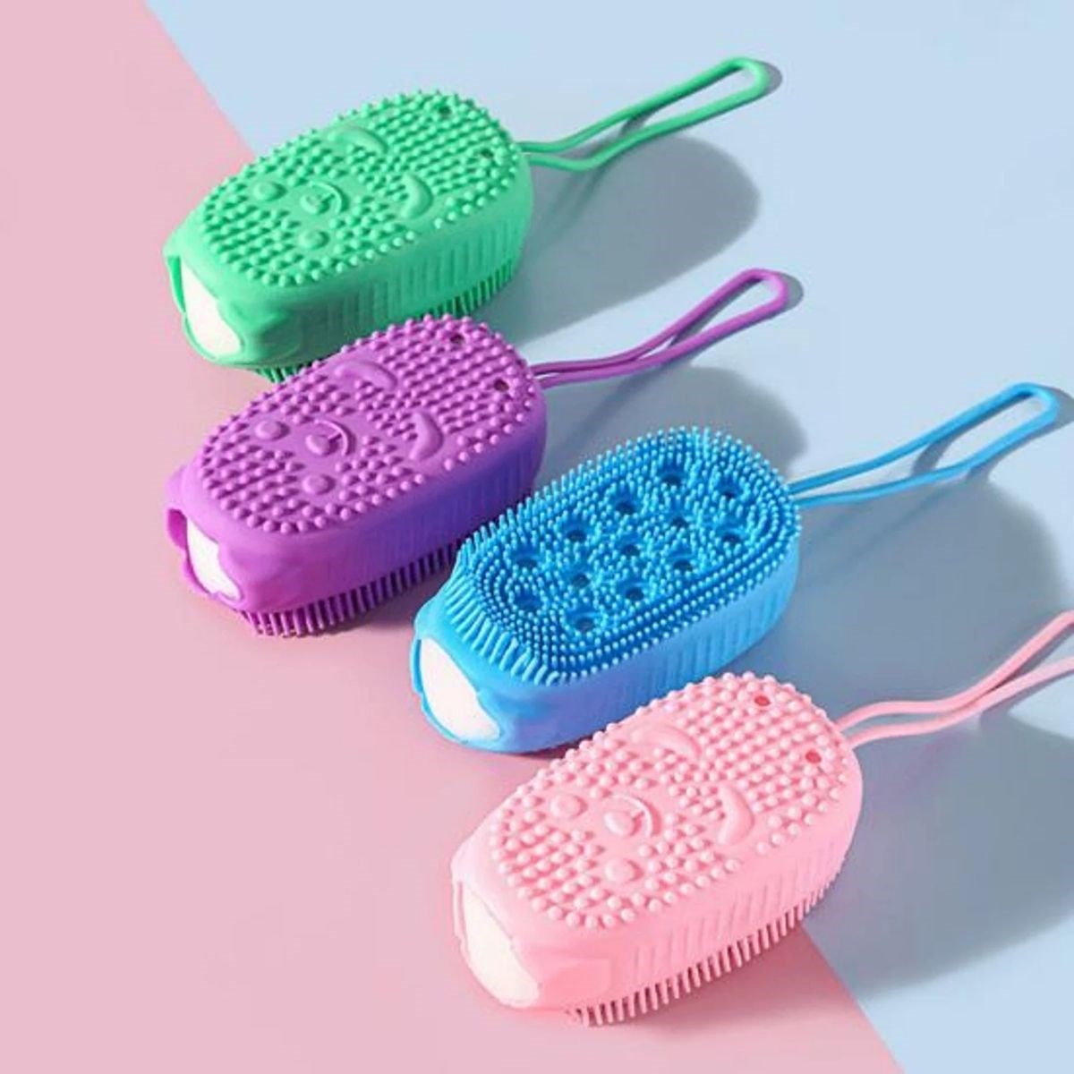 Peeling Etkili Süngerli Silikon Banyo Lifi – Asma Kancalı Duş Kesesi