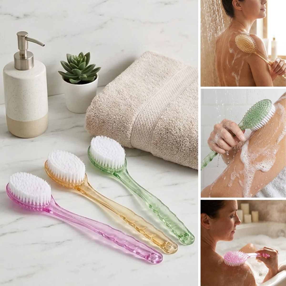 Plastik Saplı Vücut Temizleme Fırçası - Çok Amaçlı Sırt ve Vücut İçin Banyo ve Duş Kese Aparatı