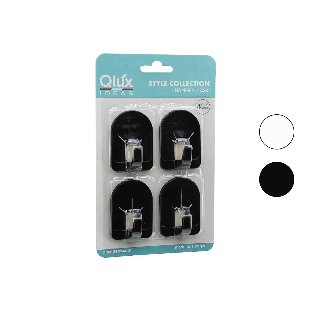 QLUX L-00950 4PCS DOME ASKI NO-2 KUBBELİ - SİYAH - BEYAZ - PLASTİK ASKI YAPIŞKANLI MONTAJ