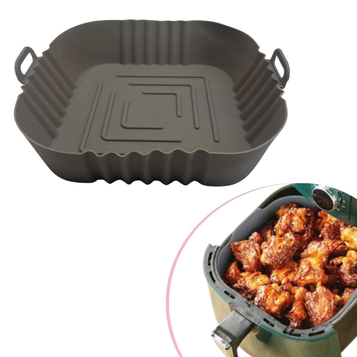 Renkli Isıya Dayanıklı Yıkanılabilir Silikon Fırın Ve Airfryer Kare Model Pişirme Matı 20 Cm