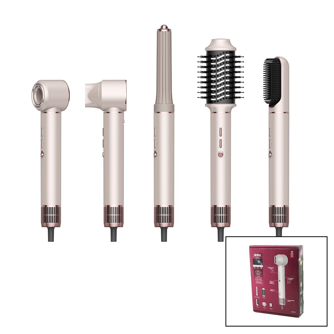 ROSE GOLD AİR BRUSH 5İN1=BUKLE-HACİMLE-DÜZLEŞTİR-2-FIRÇA SAÇ KURUTMA - ŞEKİL MAKİNESİ 1300W3-KDM.HIZ - DERECE SHD-1729