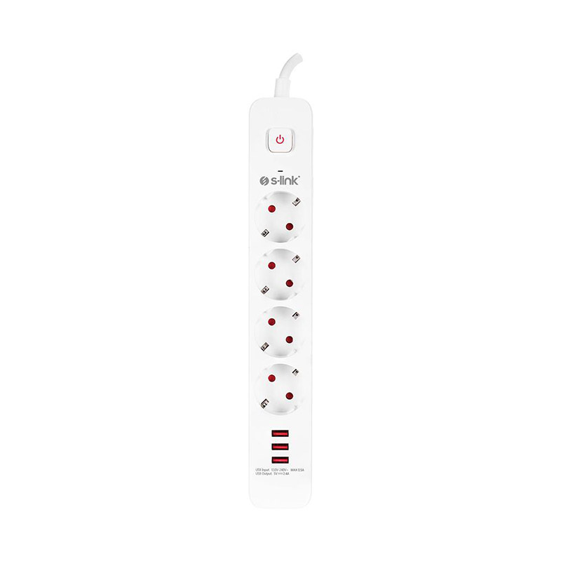 S-LINK SPG403U 1.5M 750 JOULE 3 USB 5V2.4A 4LÜ ANAHTARLI AKIM KORUMALI PRİZ