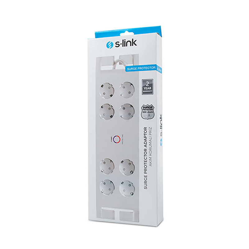 S-LINK SPG3080 2M 3G1.5MM2 900 JOULE 8Lİ AKIM KORUMALI BEYAZ PRİZ