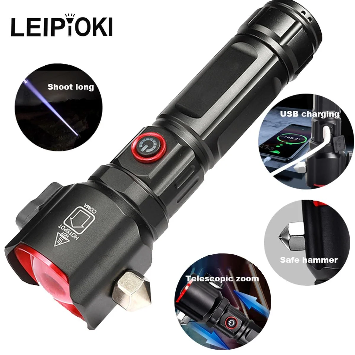 Şarjlı El Feneri  Yüksek Güçlü LED Işık USB ile Şarj ESCAPE RESCUE