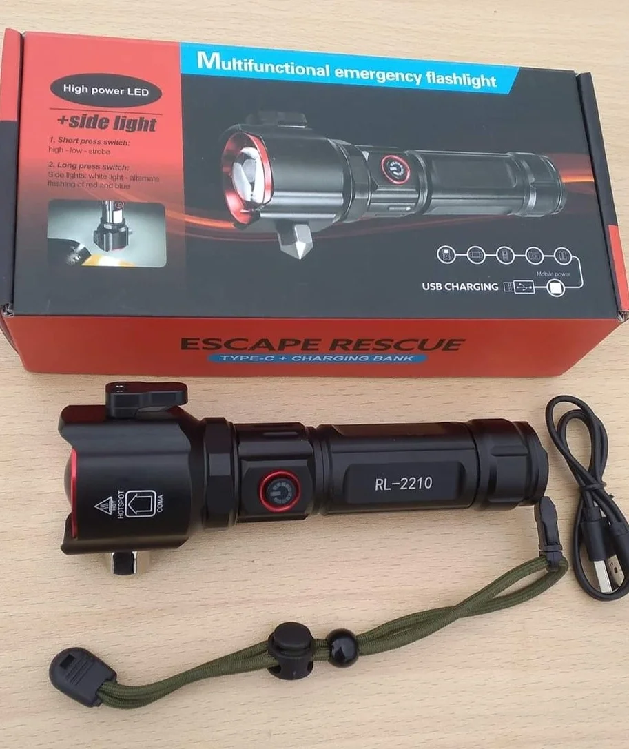 Şarjlı El Feneri  Yüksek Güçlü LED Işık USB ile Şarj ESCAPE RESCUE