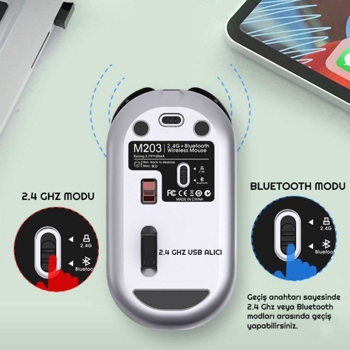 Sessiz Kablosuz Mouse – Wireless Optik Mouse, Sessiz Tıklama, Ergonomik Tasarım