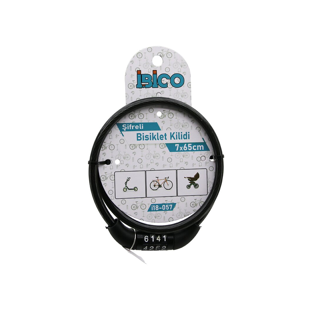 ŞİFRELİ EKO - İNCE BİSİKLET KİLİT ÇELİK TEL SİYAH ŞEFFAF KILIF 7MMX65CM