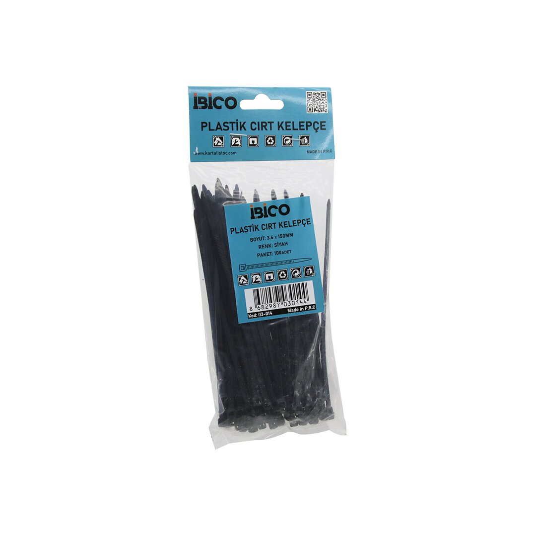 SİYAH   3.6X150MM  PLASTİK CIRT KELEPÇE  100PCS