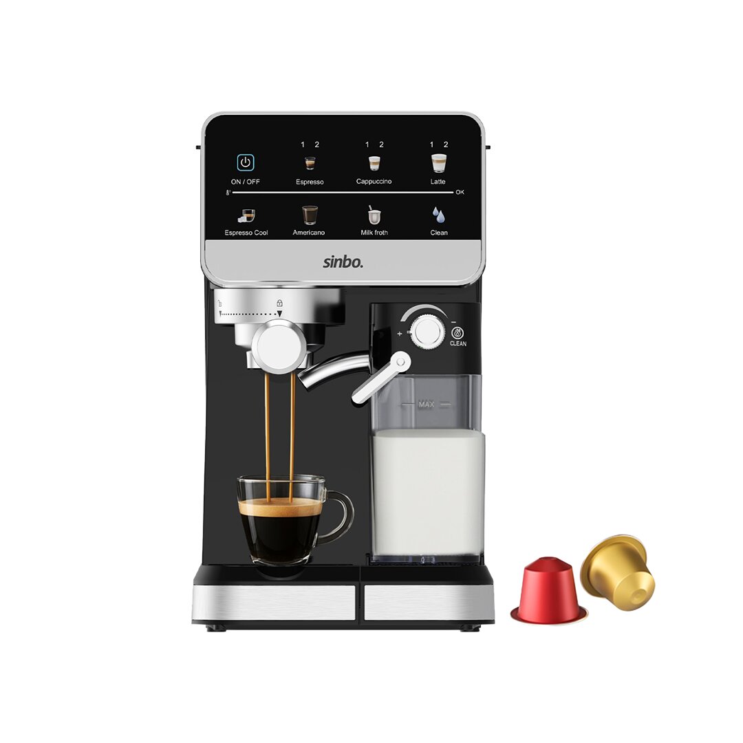 SİYAH ESPRESSO KAHVE MAKİNESİ 7 FARKLI KAHVE 1.5LT SU HAZNE - 500ML SÜT HAZNE SCM-2996