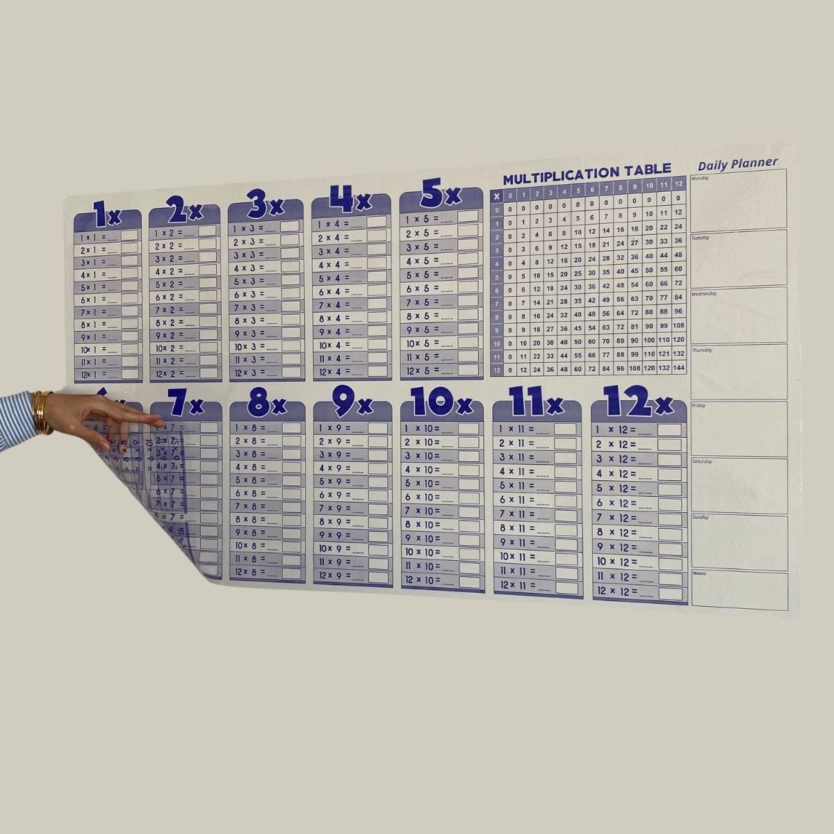 Statik Akıllı Kağıt Ingilizce Çarpım Tablosu 100x56 Cm(1 Adet Silgili Kalemli)