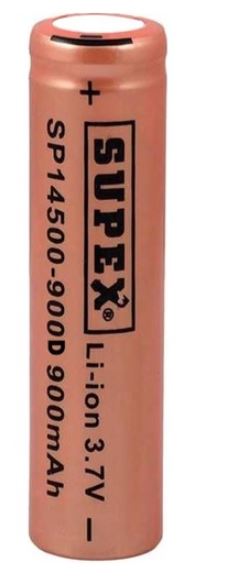 SUPEX 14500-900D LİTYUM ION 3.7V 900MAH ŞARJ EDİLEBİLİR DÜZ KAFA BAŞLIKSIZ PİL