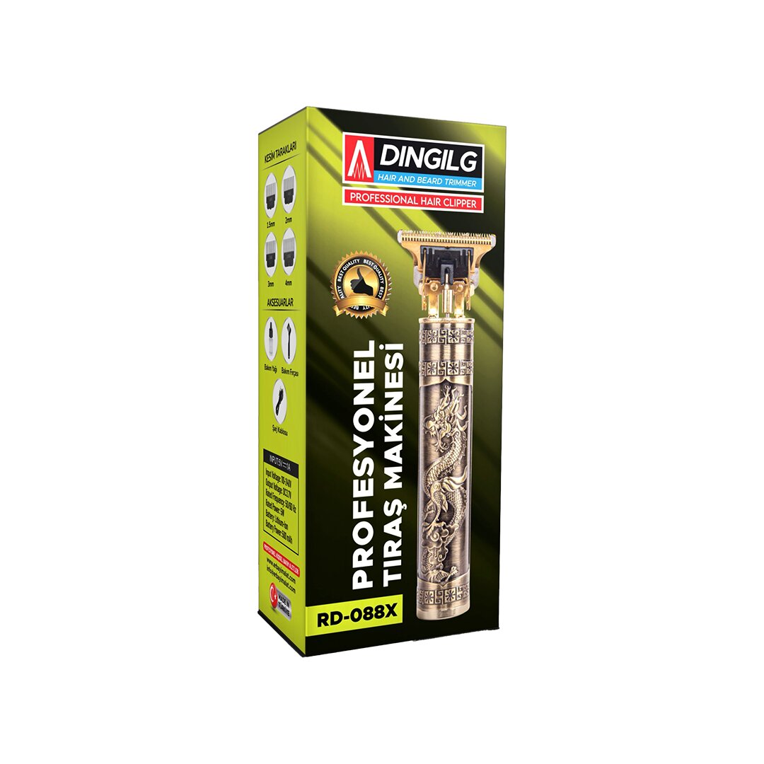 T BIÇAK  BASKILI PLASTİK GÖVDE  ENSE ÇİZİM - SAÇ SAKAL KESME TRAŞ MAKİNESİ USB ŞARJLI  RD-088X