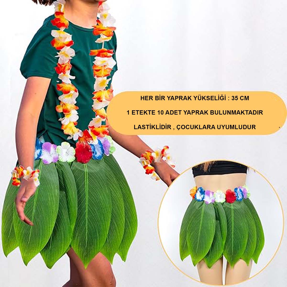 Tropikal Esintili Hawaii Yapraklı Parti Eteği Çocuk Boy