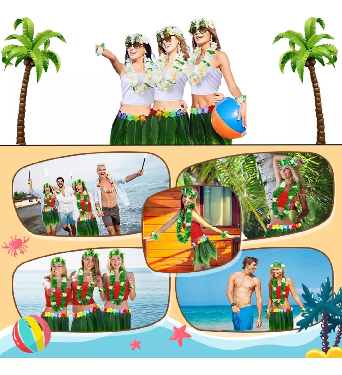 Tropikal Esintili Hawaii Yapraklı Parti Eteği Yetişkin Boy