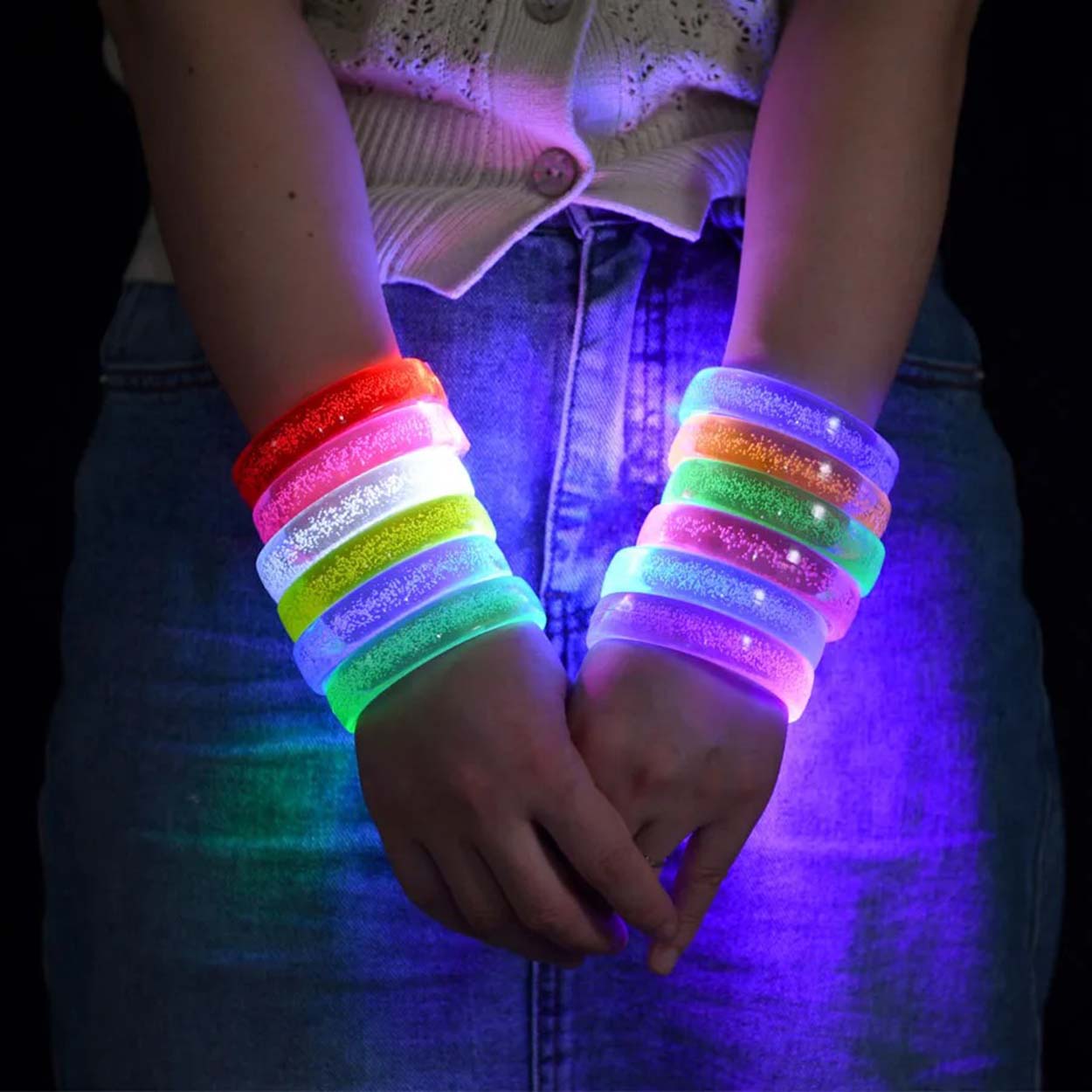 Turuncu Led Işıklı Baskı Yapılabilen Pilli Bileklik Bilezik 1,5 cm Genişlik