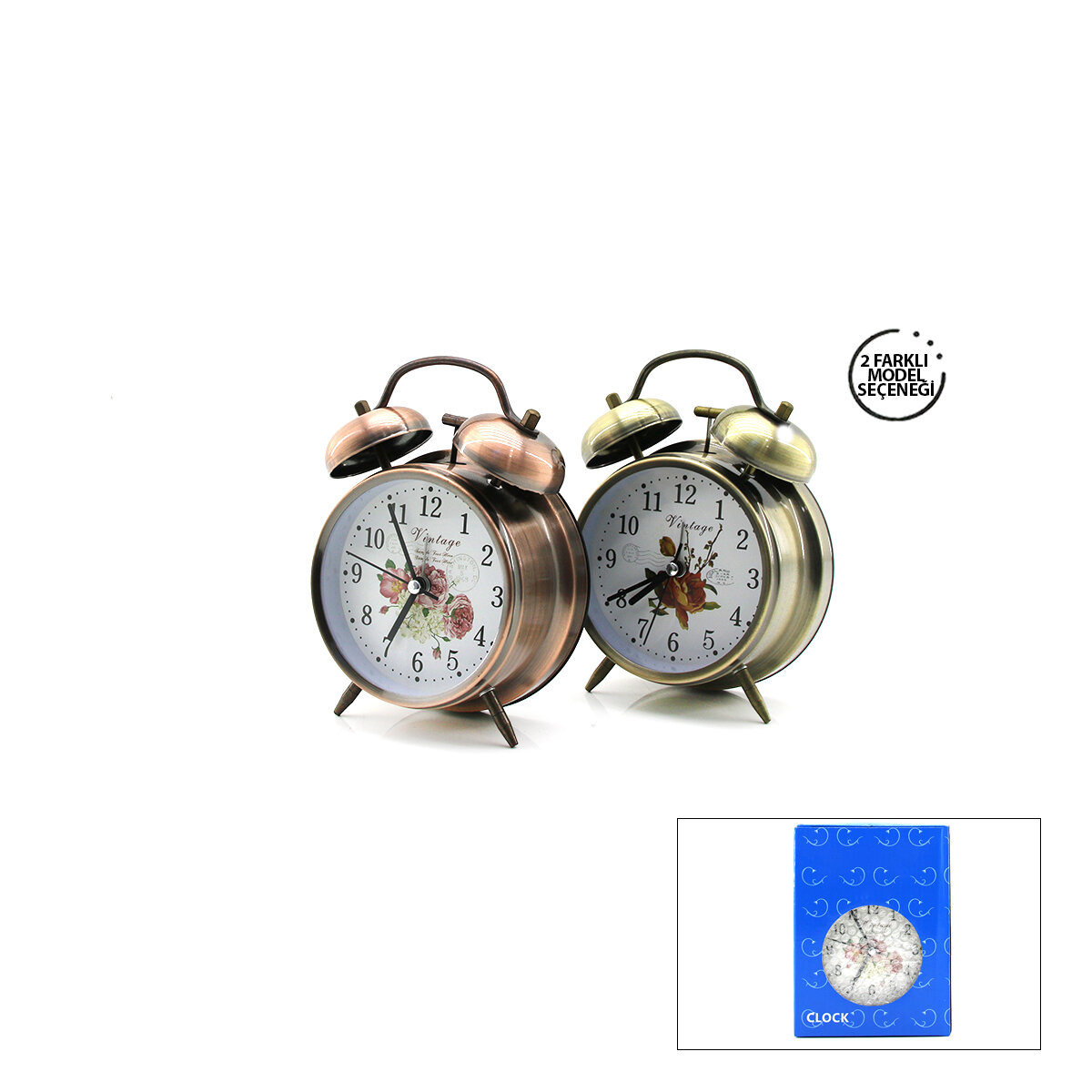 TWIN BELL ALARM CLOCK YUVARLAK MASA ÇALAR SAAT METAL KASA ESKİTME DESENLİ PİLLİ - IŞIKLI ÇAP: 10CM BGC-52 HERHANGİ BİR RENK GÖNDERİLİR