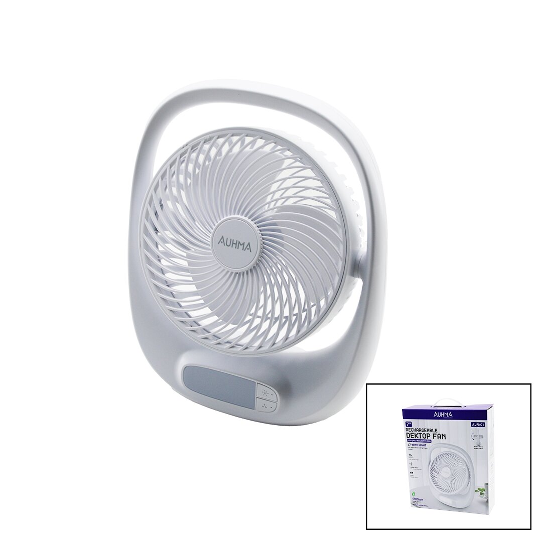 USB 7 İNÇ- 20CM MASA ÜSTÜ FAN VANTİLATÖR IŞIKLI 5W 180 DERECE 3 KADEME HIZ - 3 PERVANE STAND=24.8X30.5X8CM AUFN-01