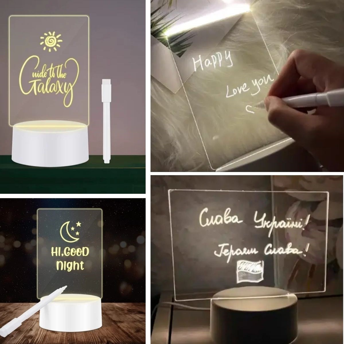 USB Kablolu Işıklı Kendiliğinden Beyaz Kalemli-Silgili Kreatif 3D Görselleştirme LED Lambası