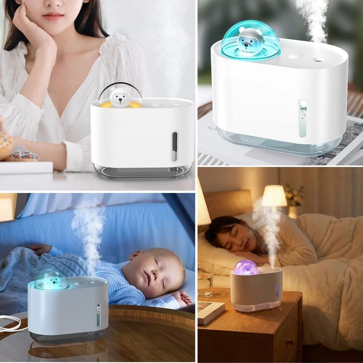 Uzay Ayısı 300 ML USB Hava Nemlendirici – LED Işıklı Masaüstü Buhar Makinesi, Yatak Odası &amp; Çocuk Odası İçin Ortam Nemlendirici