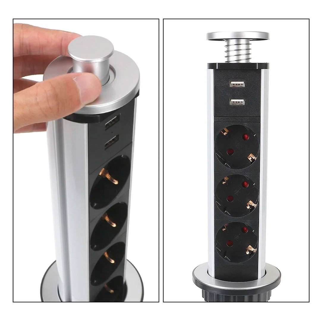 VEA VE-24062 ÜÇLÜ 1.5 METRE KABLOLU İKİ USBLİ 60MM MASAÜSTÜ PRİZ