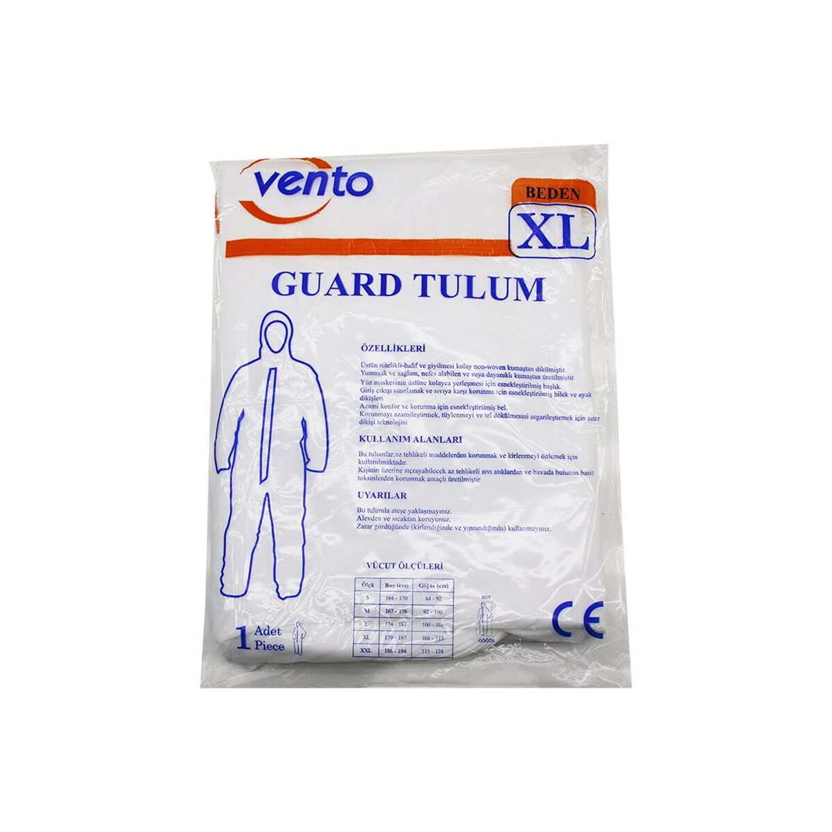 VENTO XL GUARD KORUYUCU TULUM BEYAZ - HAFİF - NON-WOVEN KUMAŞ BOY: 179-187CM - GÖĞÜS: 108-115CM