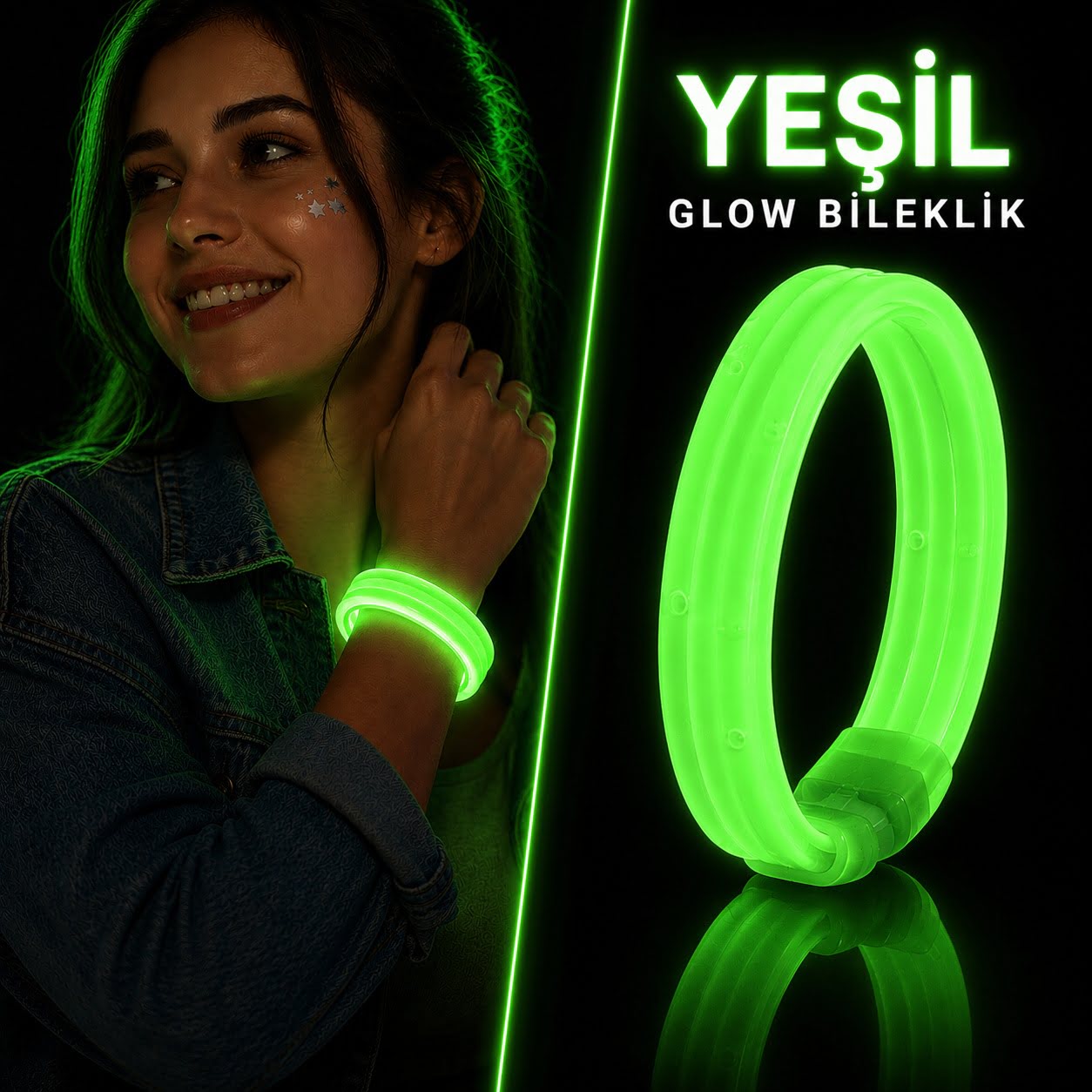 Yeşil Kalın Glow Bileklik – Kırılarak Yanan Parti ve Festival Bilekliği