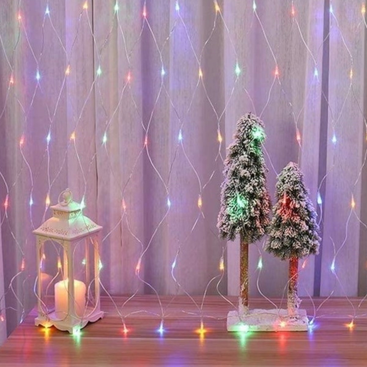 1x2 Metre Dekoratif File Ağ Perde 192 LED 8 Animasyonlu Farklı Işık Modu RGB Fişli