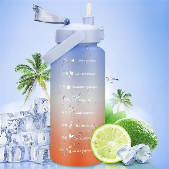 2 Litre Motivasyon Su Şişesi Sızdırmaz Dayanıklı Kapaklı Şık Tasarımlı Renkli Su Matarası 3d ve 2d Sticker Hediyeli