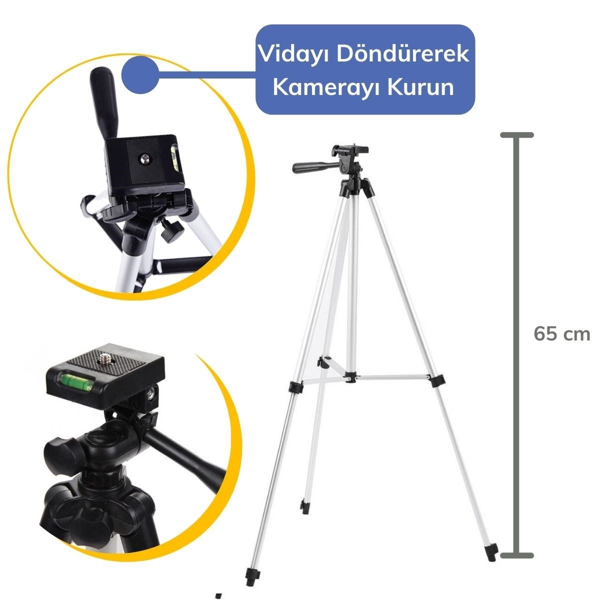360 Derece Ayarlanabilir Katlanabilir Profesyonel Çekime Uygun 65 cm Ayaklı Tripod