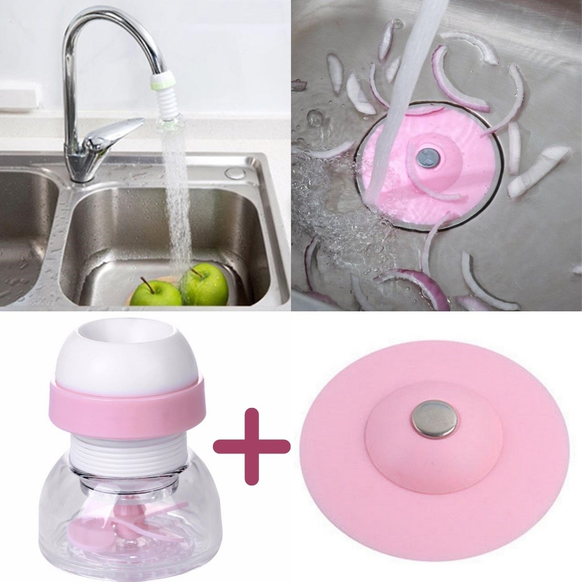 360 Derece Dönen Damlama Su Tasarruflu Musluk Başlığı seti Silikon Mutfak Lavabo Tıkacı Seti