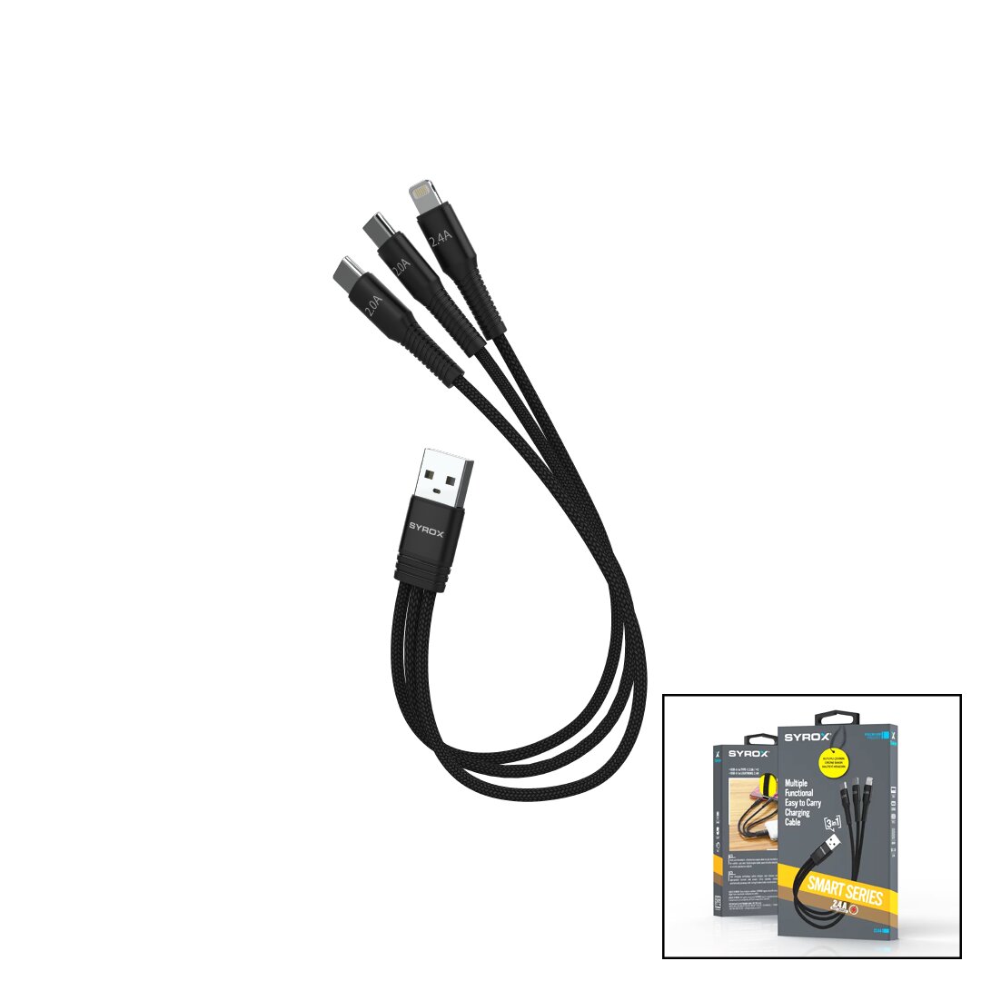 3İN1 ÇOKLU 1 İPHONE - 2 TYPC-E ŞARJ - DATA KABLO 22CM - 2.4A