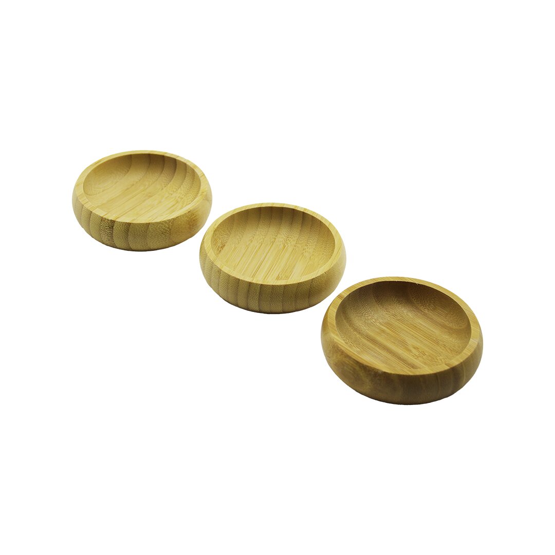 3PCS  MİNİ YUVARLAK  AHŞAP BAMBU ÇEREZLİK - LOKUMLUK  FİLELİ AMBALAJ  9CM